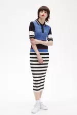 Fred Perry Jacquard Knitted Stripe Women’s Dress Twilight Blue QJMKX9468