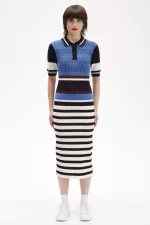 Fred Perry Jacquard Knitted Stripe Women’s Dress Twilight Blue QJMKX9468