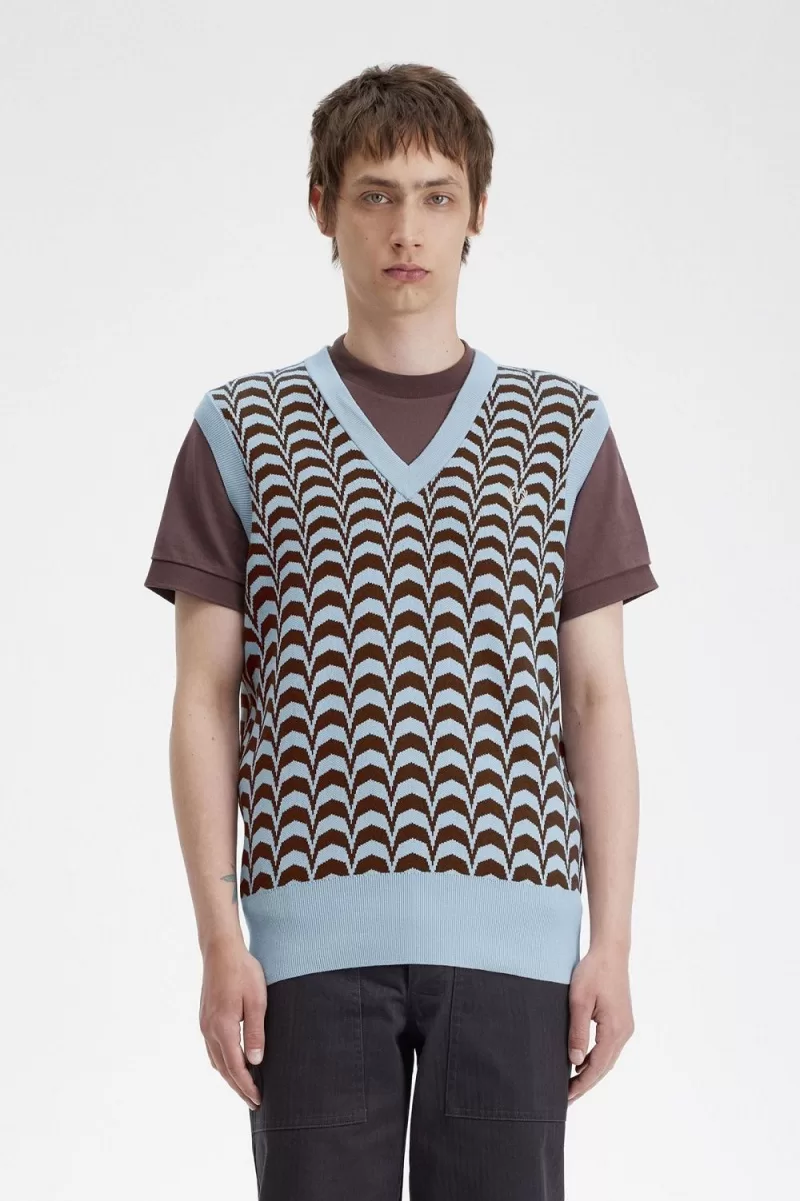 Fred Perry Jacquard Men’s Tanks Turquoise FYPQD6412 Fred Perry Jacquard Men’s Tanks Turquoise FYPQD6412