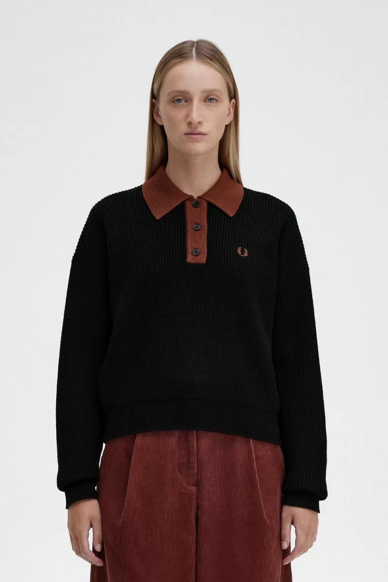 Fred Perry Knitted Women’s Shirt Black OIPXJ2357 Fred Perry Knitted Women’s Shirt Black OIPXJ2357