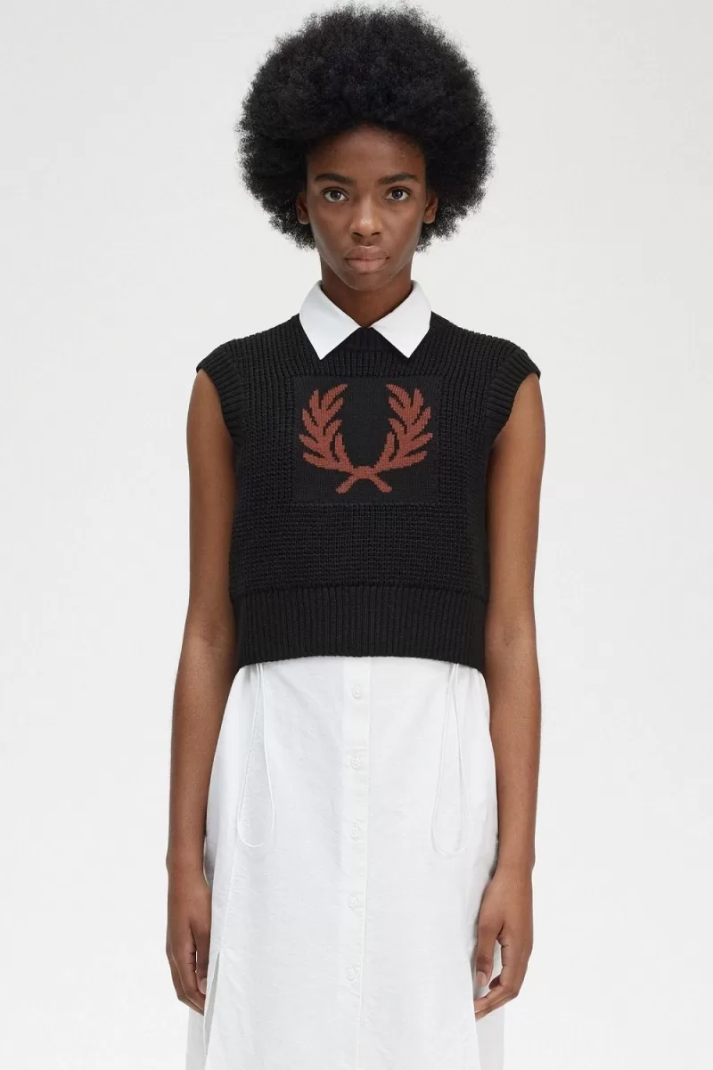 Fred Perry Laurel Wreath Knitted Women’s Tanks Black LOKNA6231 Fred Perry Laurel Wreath Knitted Women’s Tanks Black LOKNA6231