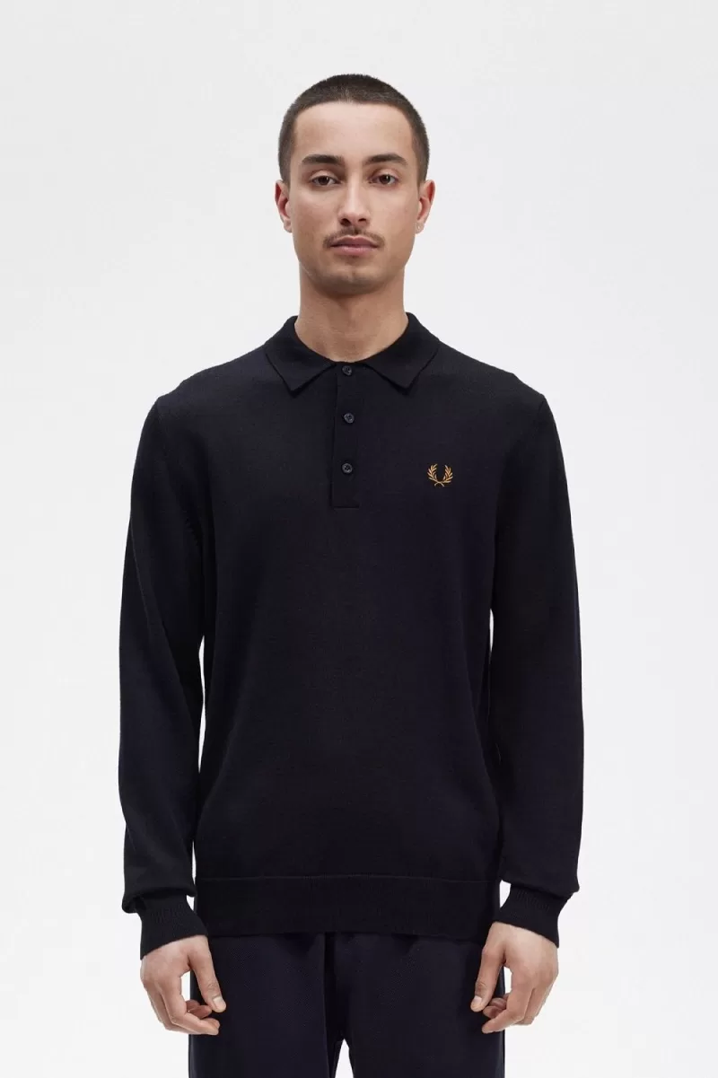 Fred Perry Long Sleeve Knitted Men’s Shirt Navy VCFQY3284 Fred Perry Long Sleeve Knitted Men’s Shirt Navy VCFQY3284