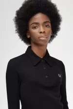 Fred Perry Long Sleeve Ribbed Women’s Polo Shirt Black IXAGH0539