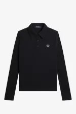Fred Perry Long Sleeve Ribbed Women’s Polo Shirt Black IXAGH0539