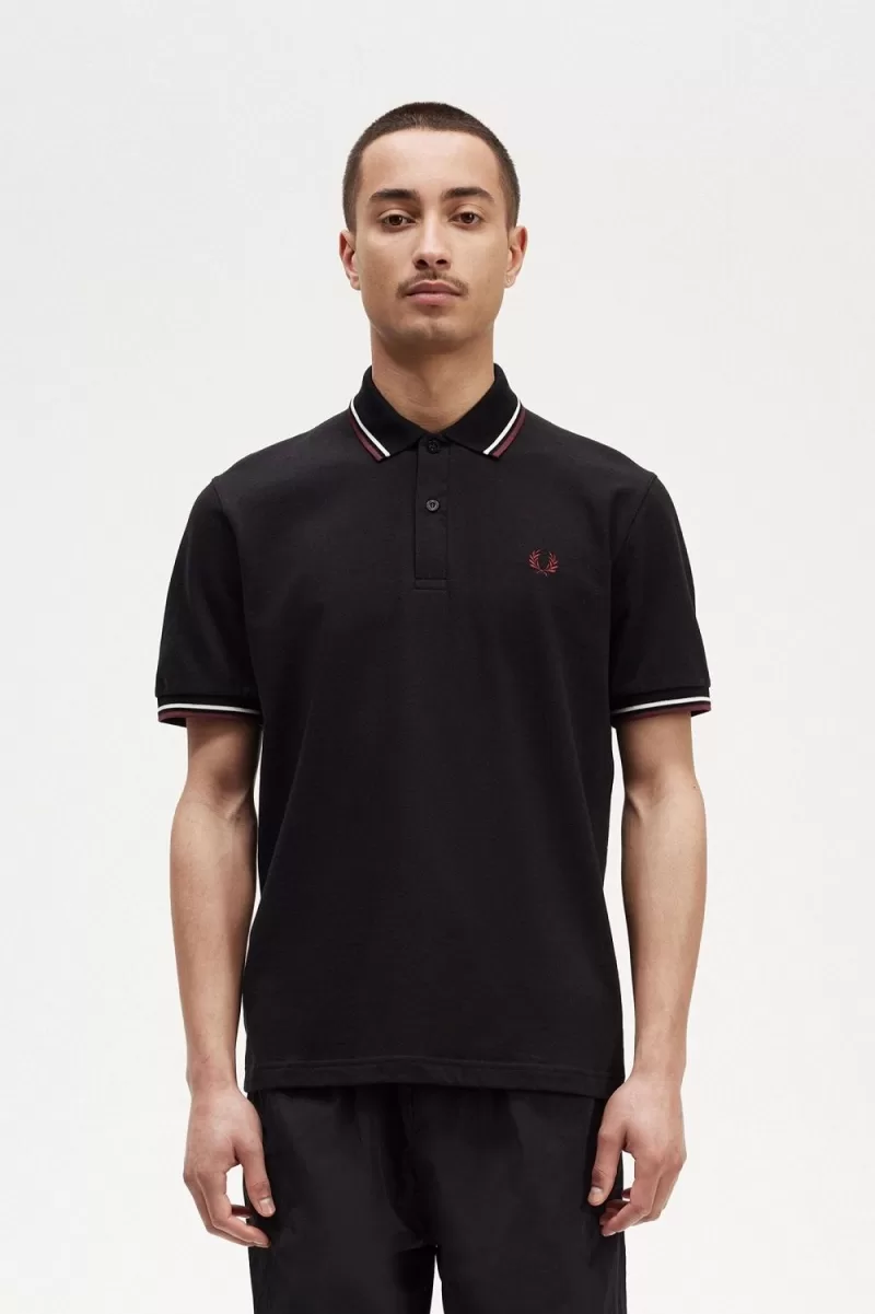 Fred Perry M12 Men’s Shirt Black Beige Oxblood UFDBN4275 Fred Perry M12 Men’s Shirt Black Beige Oxblood UFDBN4275