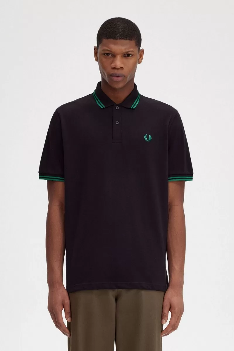 Fred Perry M12 Men’s Shirt Black Green OBKRQ7184 Fred Perry M12 Men’s Shirt Black Green OBKRQ7184