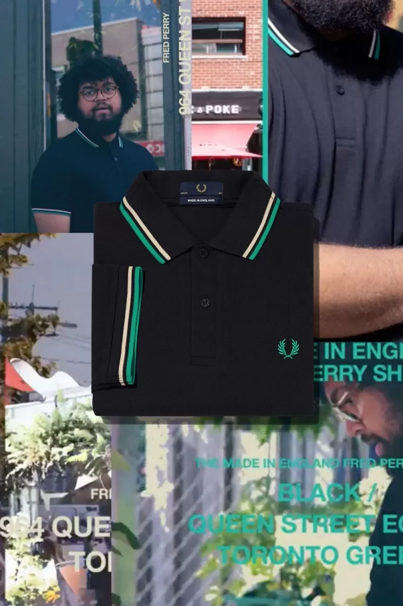 Fred Perry M12 Men’s Shirt Black Queen Street Toronto Green EQHTS1904 Fred Perry M12 Men’s Shirt Black Queen Street Toronto Green EQHTS1904