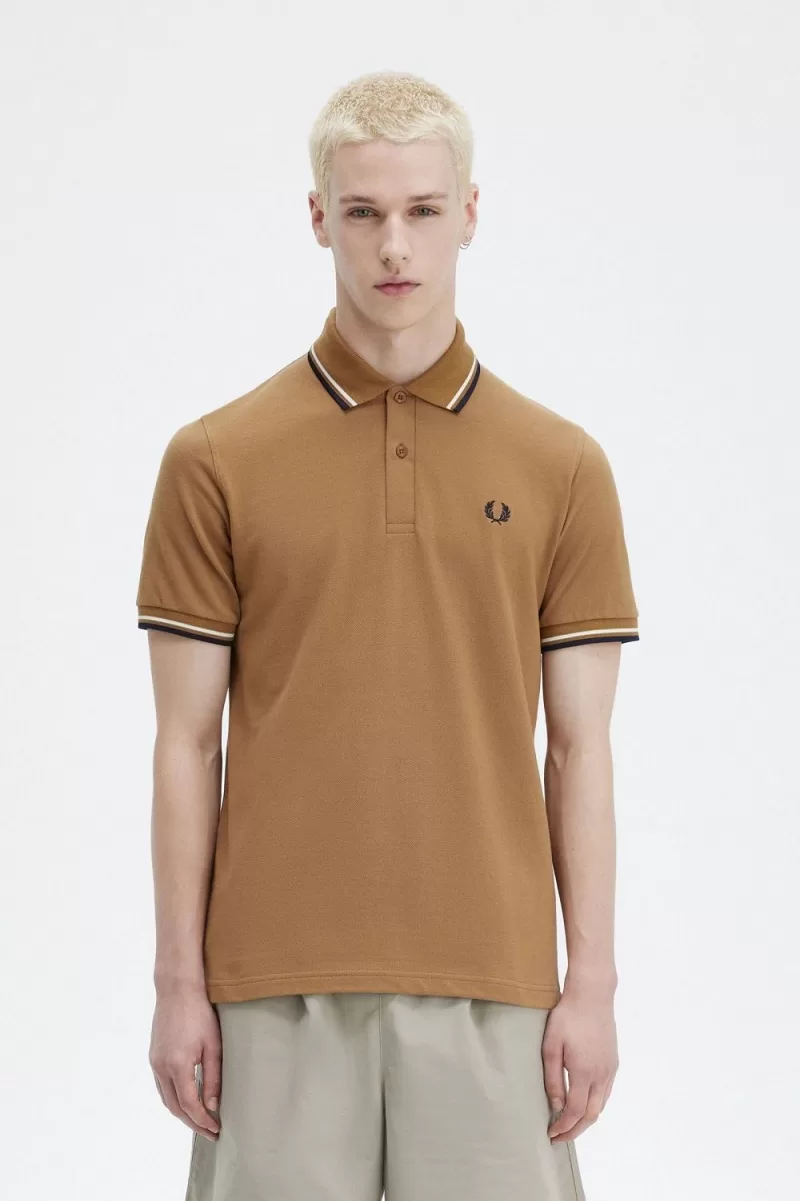 Fred Perry M12 Men’s Shirt Dark Coffee Beige Navy PJUWH2957 Fred Perry M12 Men’s Shirt Dark Coffee Beige Navy PJUWH2957