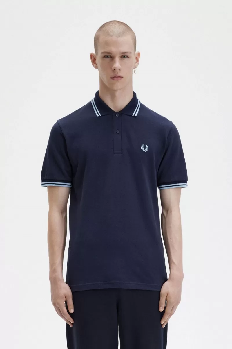 Fred Perry M12 Men’s Shirt Navy Aqua Aqua FGLQM1673 Fred Perry M12 Men’s Shirt Navy Aqua Aqua FGLQM1673