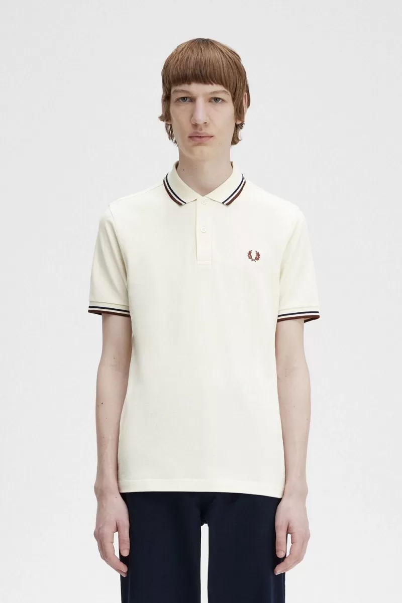 Fred Perry M3600 Men’s Shirt Beige French Navy Whisky Brown ALECP3964 Fred Perry M3600 Men’s Shirt Beige French Navy Whisky Brown ALECP3964