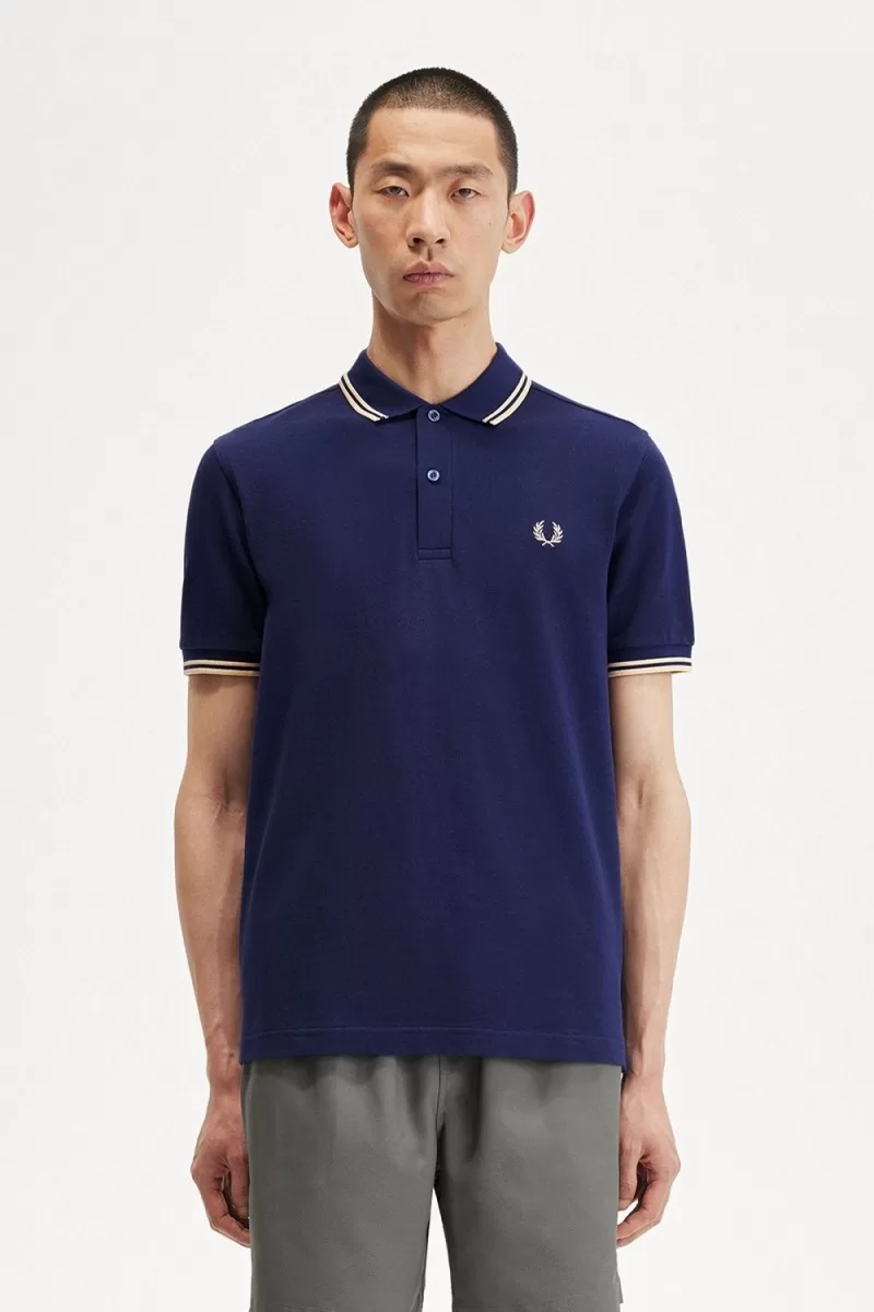 Fred Perry M3600 Mens Shirt French Navy  286 ZOOM - Fred Perry M3600 Men's Shirt French Navy Aqua Cream Aqua Cream GIKXF5942