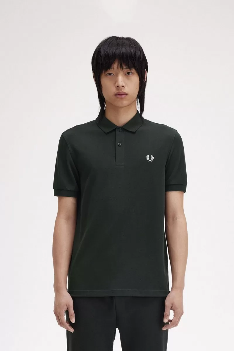 Fred Perry M6000 Mens Shirt Night Green  214 ZOOM - Fred Perry M6000 Men's Shirt Night Green Snow White HUZYV6127