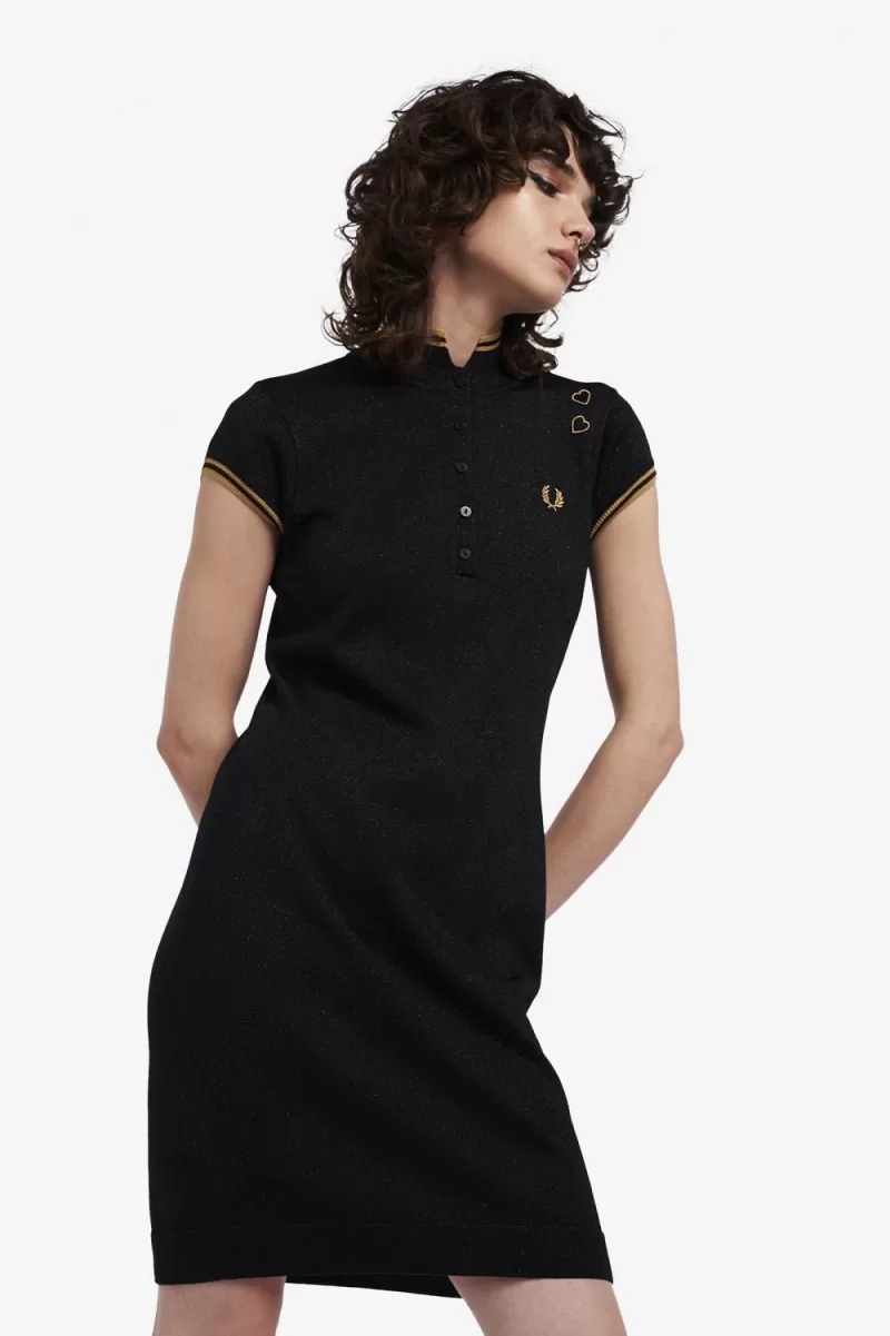 Fred Perry Metallic Knitted Women’s Dress Black QWFSP1394 Fred Perry Metallic Knitted Women’s Dress Black QWFSP1394