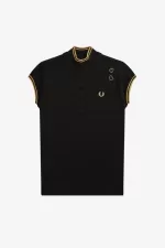 Fred Perry Metallic Knitted Women’s Polo Shirt Black LNBRH2768