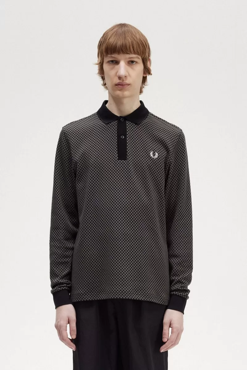 Fred Perry Micro Chequerboard Men’s Polo Shirt Black Field Green KGFAC6598 Fred Perry Micro Chequerboard Men’s Polo Shirt Black Field Green KGFAC6598
