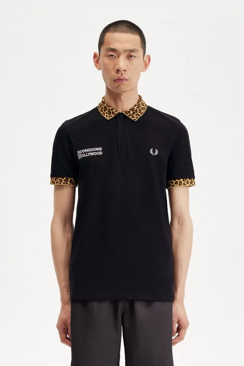 Fred Perry Noongoons Leopard Print Men’s Polo Shirt Black OIHUA3671 Fred Perry Noongoons Leopard Print Men’s Polo Shirt Black OIHUA3671