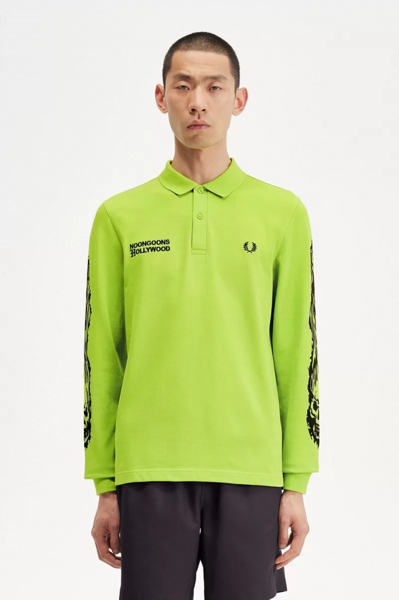 Fred Perry Noongoons Long Sleeve Graphic Men’s Polo Shirt Lime Green HZUFJ4860 Fred Perry Noongoons Long Sleeve Graphic Men’s Polo Shirt Lime Green HZUFJ4860