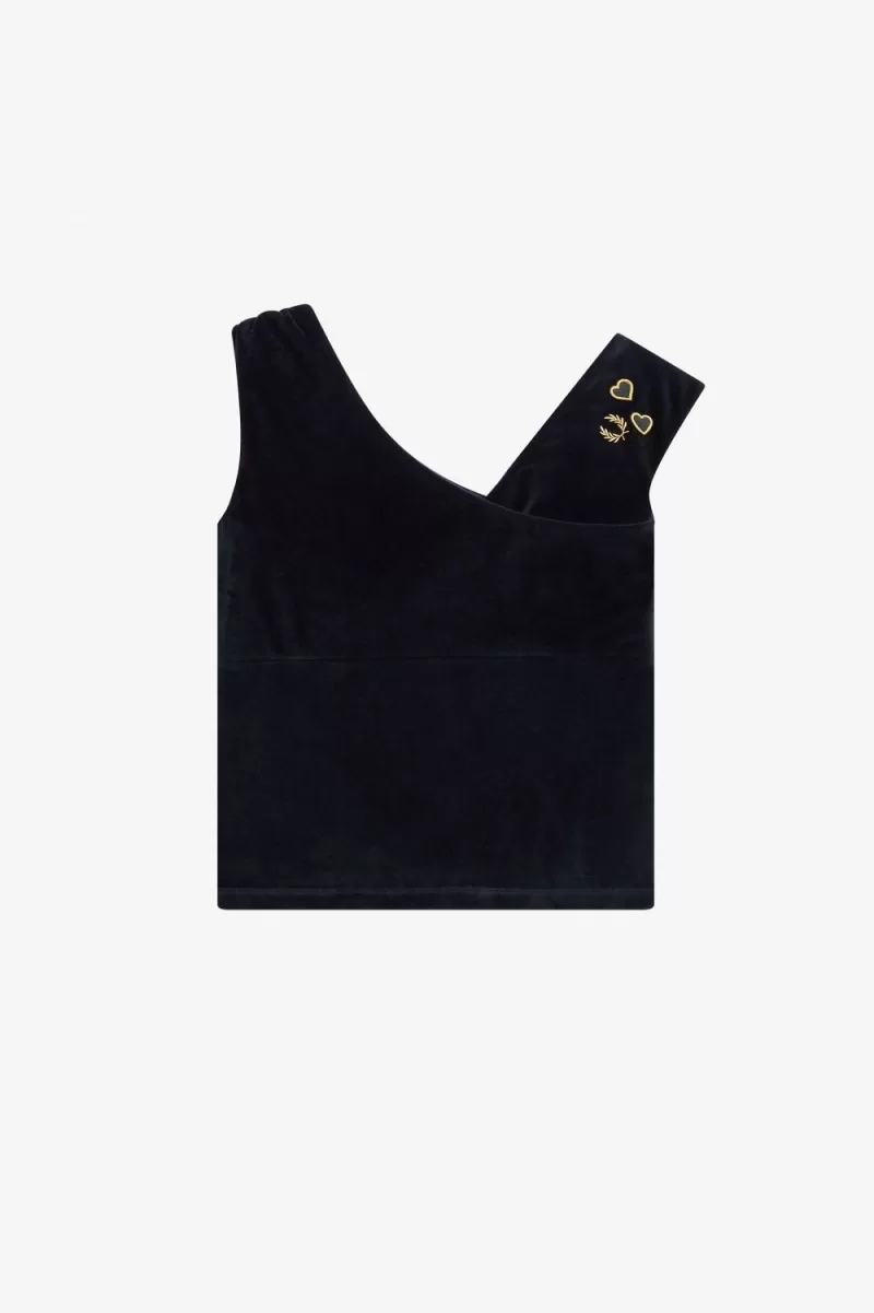 Fred Perry Off-The-Shoulder Velour Women’s T-Shirt Black DRLUY6475 Fred Perry Off-The-Shoulder Velour Women’s T-Shirt Black DRLUY6475