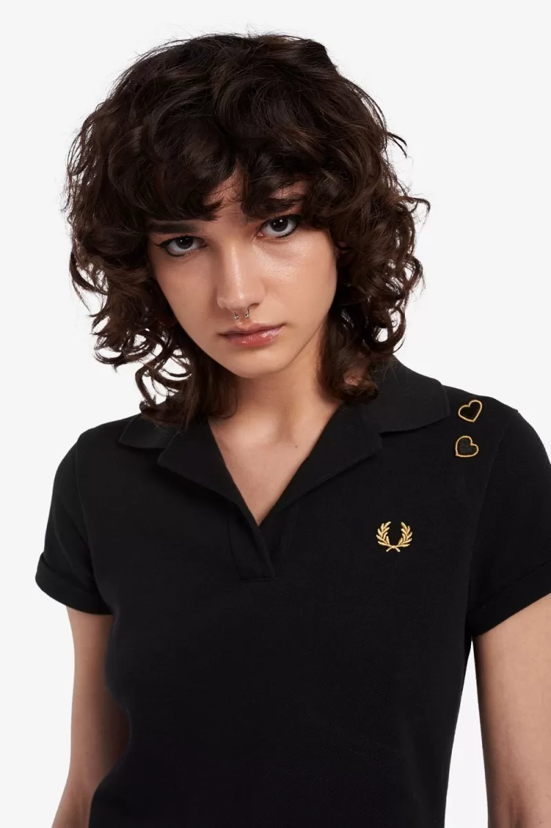 Fred Perry Open-Collar Piqué Women’s Polo Shirt Black LTIYA0913 Fred Perry Open-Collar Piqué Women’s Polo Shirt Black LTIYA0913