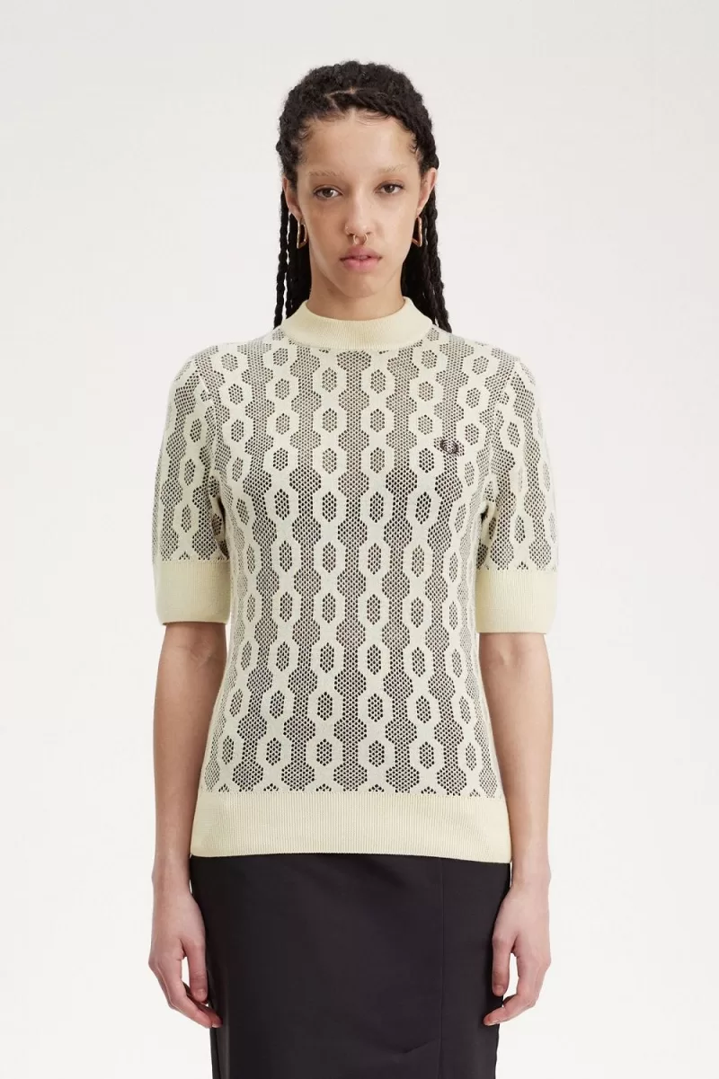 Fred Perry Open-Knit Short Sleeve Women’s Jumper Oatmeal QYETP6958 Fred Perry Open-Knit Short Sleeve Women’s Jumper Oatmeal QYETP6958