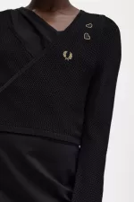 Fred Perry Open-Knit Wrap Women’s Cardigan Black HLIND2803