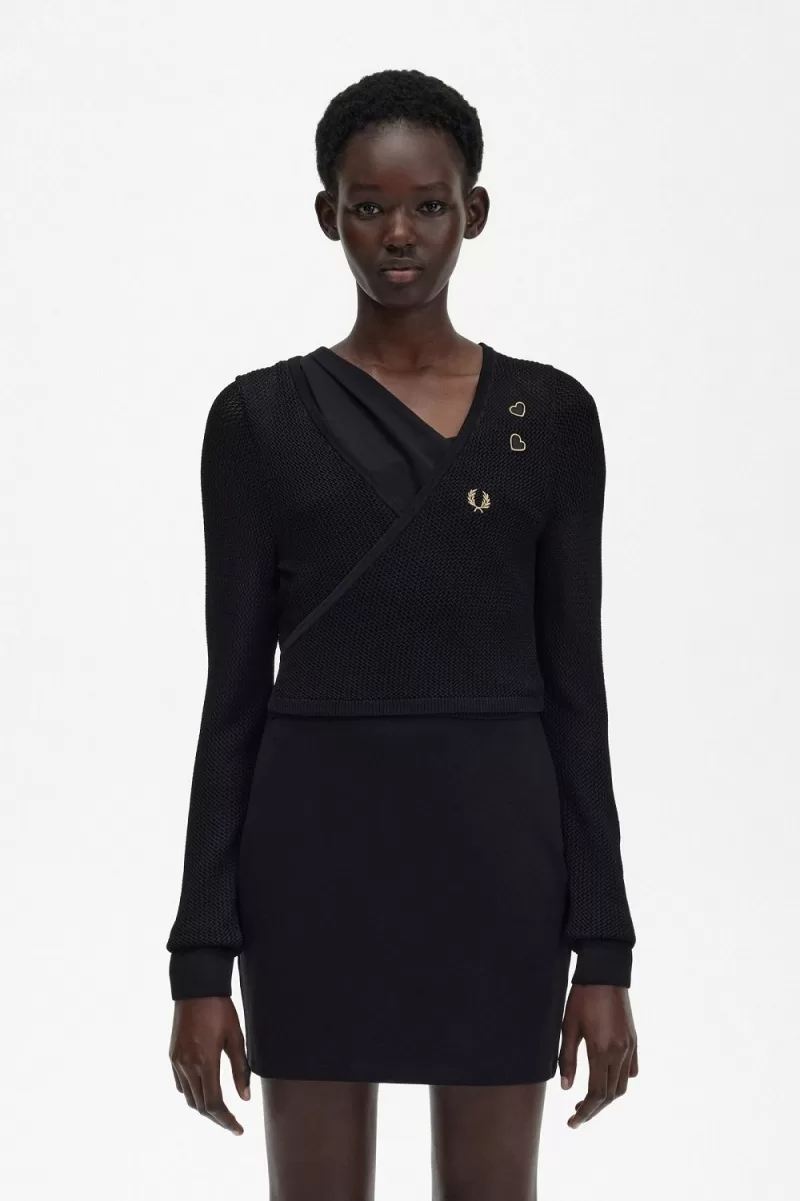 Fred Perry Open-Knit Wrap Women’s Cardigan Black HLIND2803 Fred Perry Open-Knit Wrap Women’s Cardigan Black HLIND2803