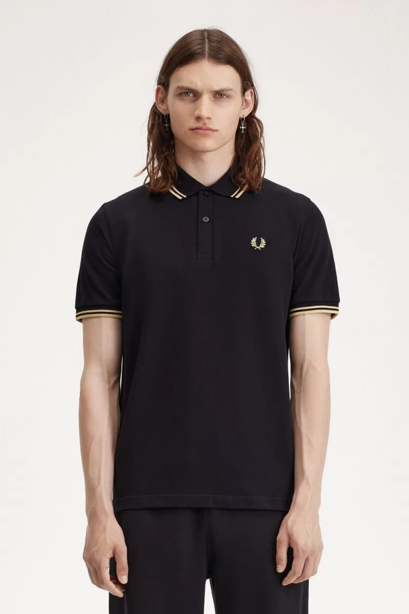 Fred Perry Osaka M12 Men’s Polo Shirt Black Champagne QDHTN6709 Fred Perry Osaka M12 Men’s Polo Shirt Black Champagne QDHTN6709