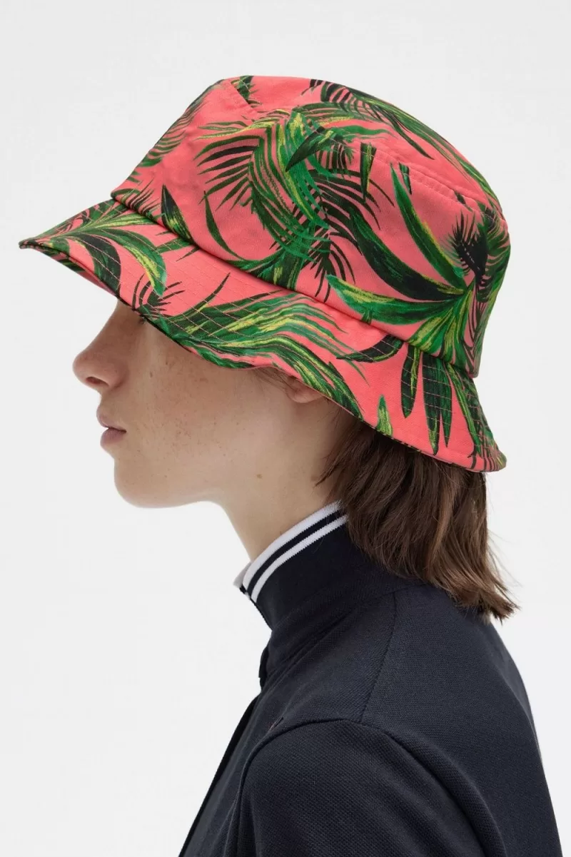 Fred Perry Palm Print Bucket Women’s Hats Coral Heat SLIYO5276 Fred Perry Palm Print Bucket Women’s Hats Coral Heat SLIYO5276
