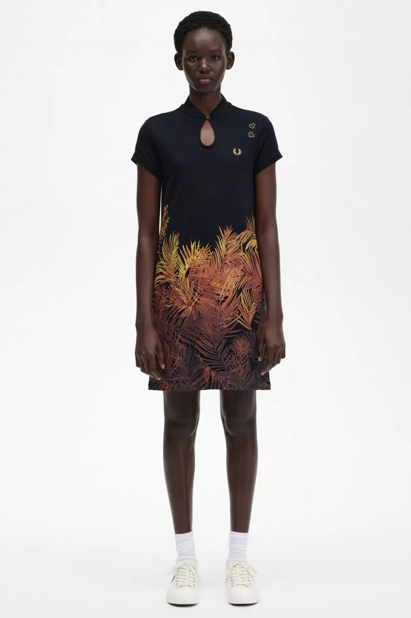 Fred Perry Palm Print Piqué Women’s Dress Black AGOWR8546 Fred Perry Palm Print Piqué Women’s Dress Black AGOWR8546