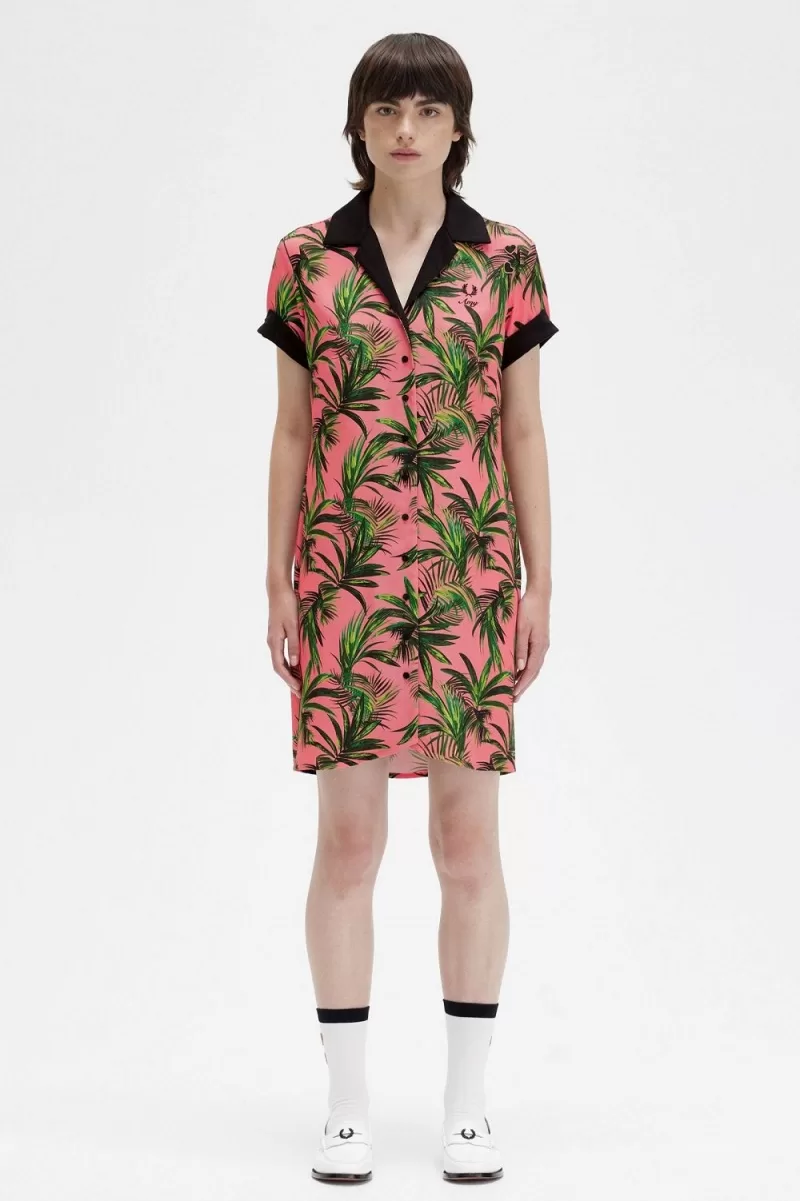 Fred Perry Palm Print Shirt Women’s Dress Coral Heat PCBAX4675 Fred Perry Palm Print Shirt Women’s Dress Coral Heat PCBAX4675
