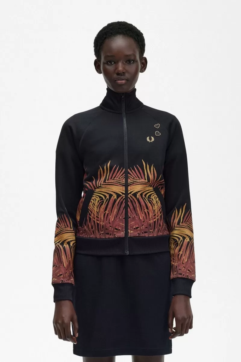 Fred Perry Palm Print Track Women’s Jackets Black CQAIW1926 Fred Perry Palm Print Track Women’s Jackets Black CQAIW1926