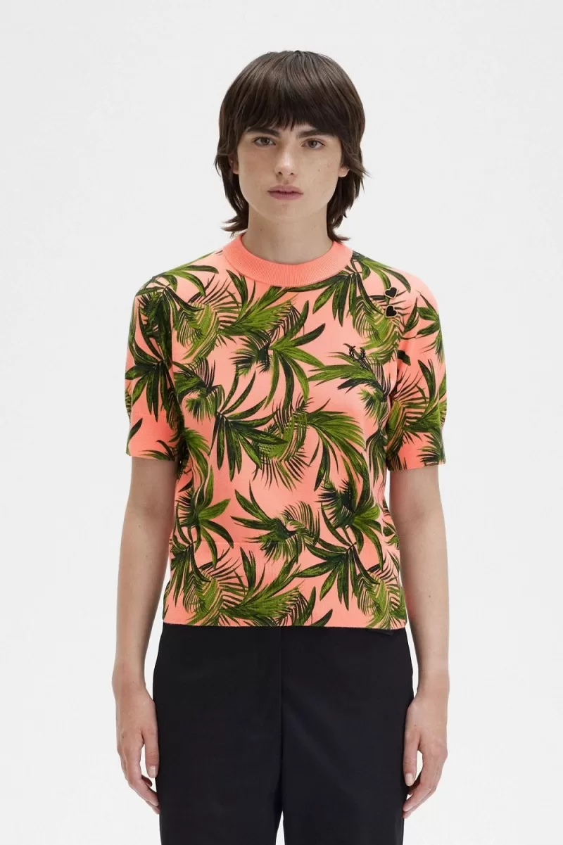 Fred Perry Palm Print Women’s Jumper Coral Heat HFKNR9205 Fred Perry Palm Print Women’s Jumper Coral Heat HFKNR9205