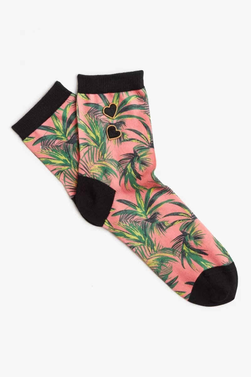 Fred Perry Palm Print Women’s Socks Coral Heat ZIFUE2731 Fred Perry Palm Print Women’s Socks Coral Heat ZIFUE2731