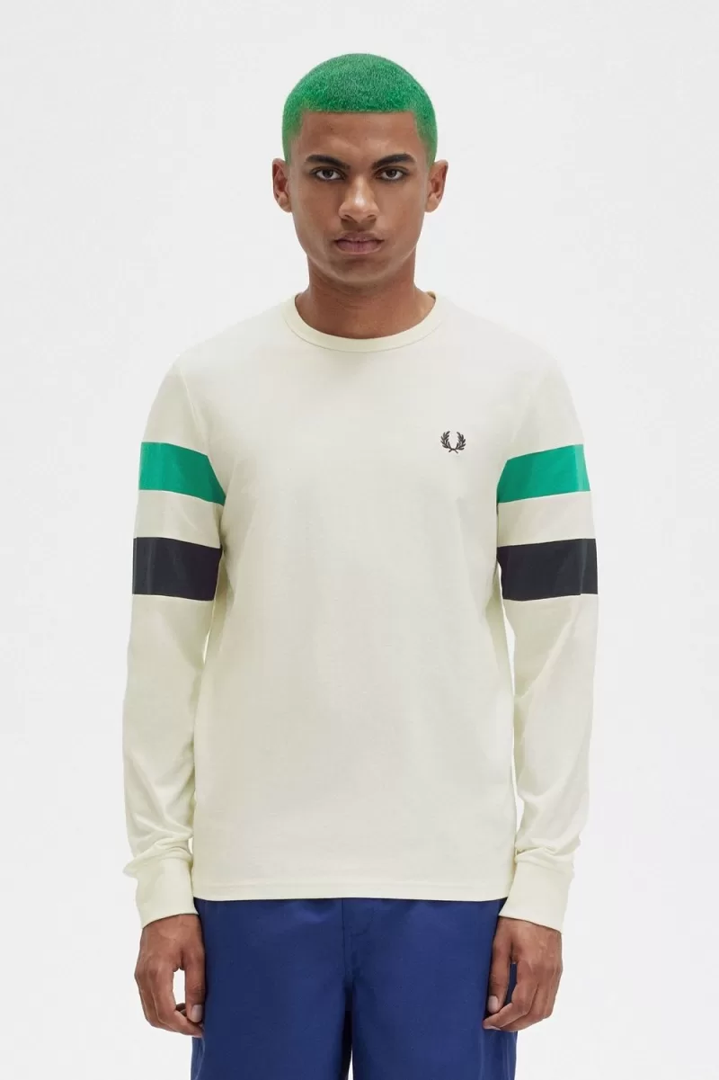 Fred Perry Panelled Sleeve Long Sleeve Men’s T-Shirt Beige JNARP1234 Fred Perry Panelled Sleeve Long Sleeve Men’s T-Shirt Beige JNARP1234