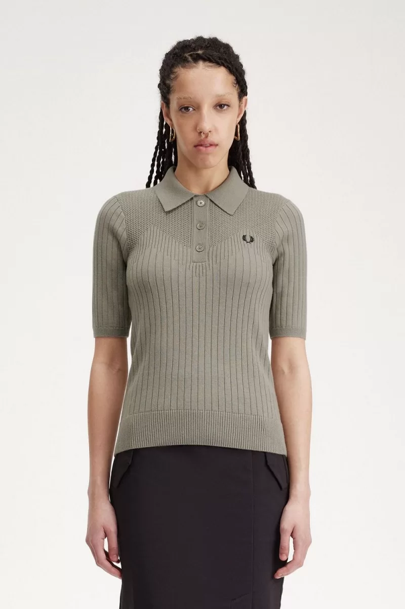 Fred Perry Pointelle Detail Knitted Women’s Shirt Warm Grey NYRAM0125 Fred Perry Pointelle Detail Knitted Women’s Shirt Warm Grey NYRAM0125