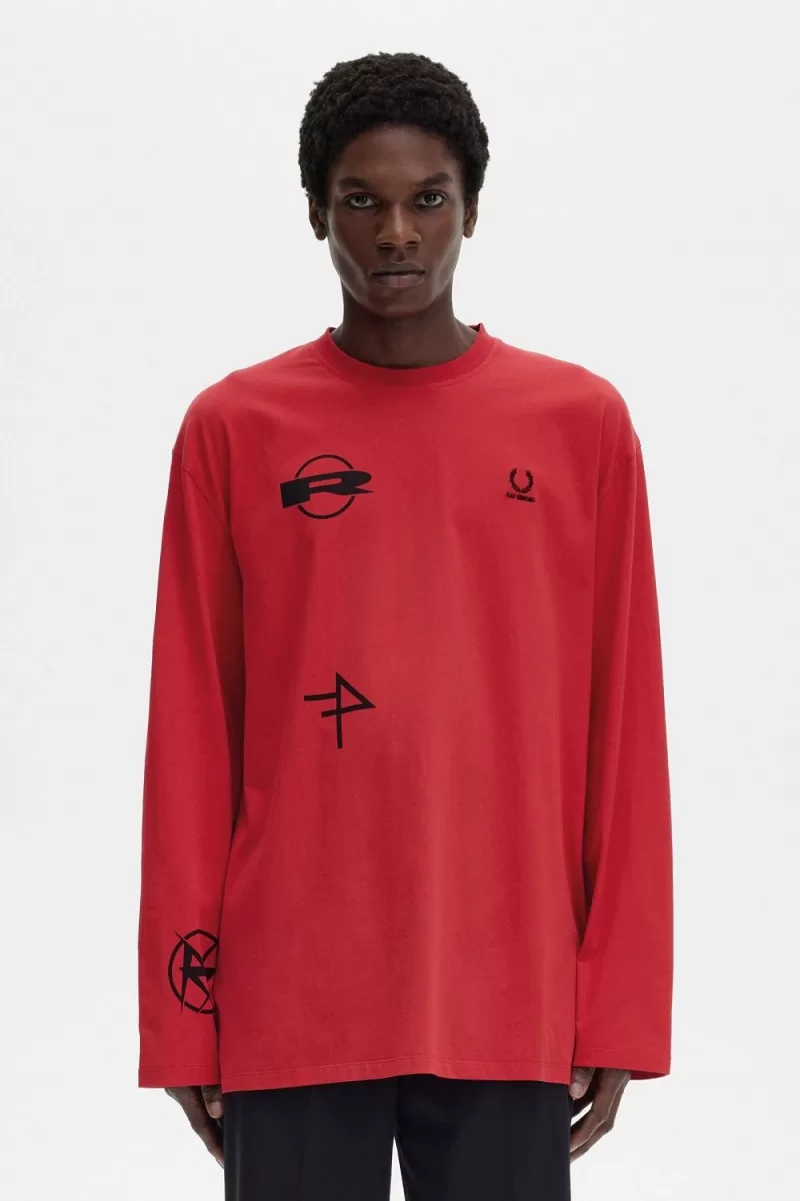 Fred Perry Printed Long Sleeve Men’s T-Shirt Red QKNJW0578 Fred Perry Printed Long Sleeve Men’s T-Shirt Red QKNJW0578