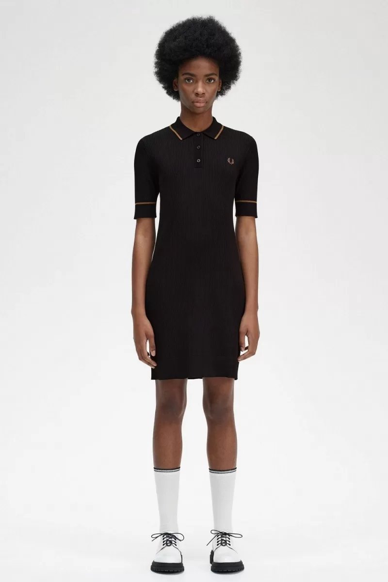 Fred Perry Ribbed Knitted Shirt Women’s Dress Black GFDRW9486 Fred Perry Ribbed Knitted Shirt Women’s Dress Black GFDRW9486