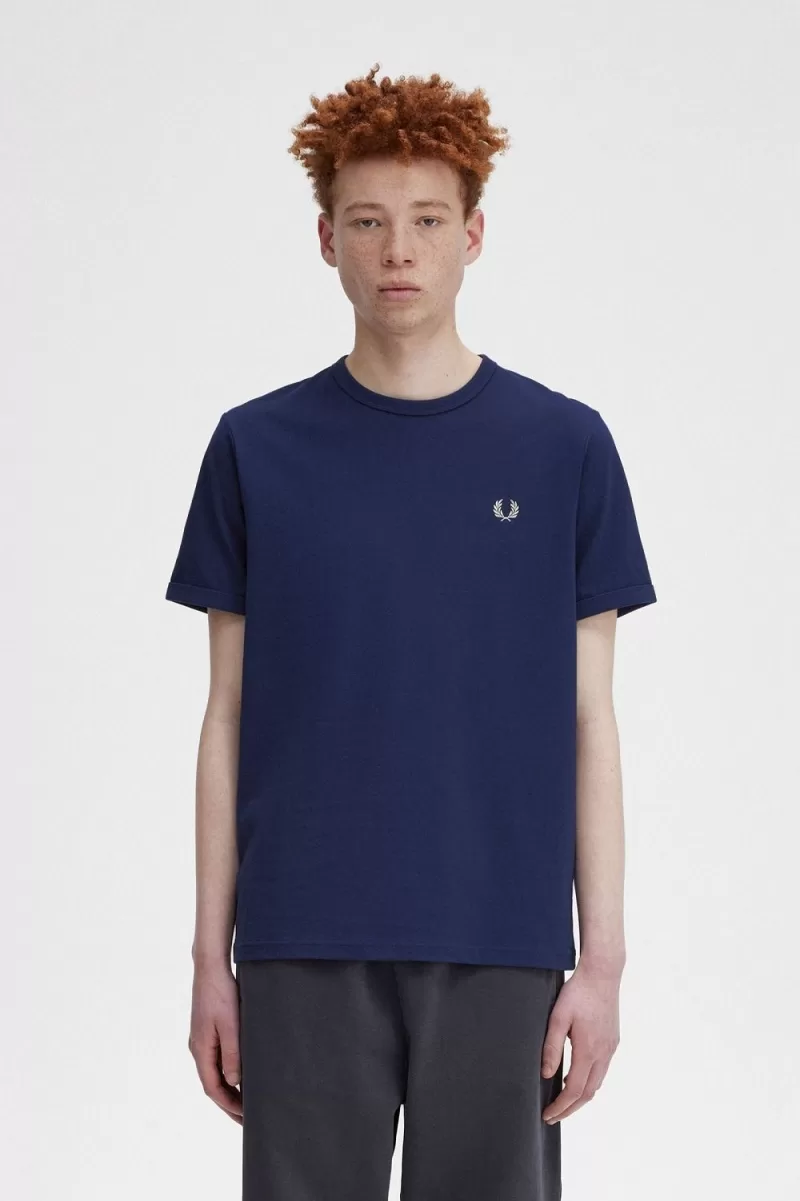 Fred Perry Ringer Men’s T-Shirt French Navy Snow White JPBQG0257 Fred Perry Ringer Men’s T-Shirt French Navy Snow White JPBQG0257