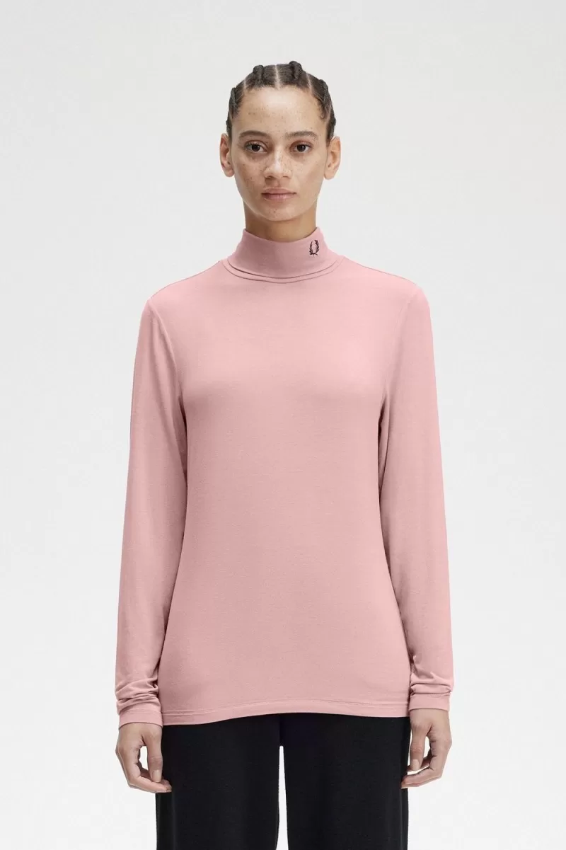 Fred Perry Roll Neck Women’s T-Shirt Dusty Rose Pink JQRPZ7684 Fred Perry Roll Neck Women’s T-Shirt Dusty Rose Pink JQRPZ7684