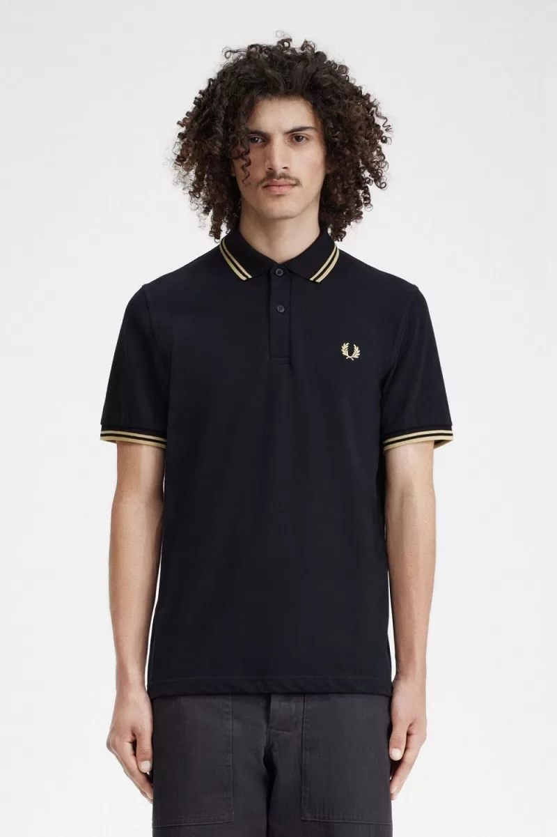 Fred Perry Shanghai M12 Men’s Polo Shirt Black Champagne EXBZG3065 Fred Perry Shanghai M12 Men’s Polo Shirt Black Champagne EXBZG3065