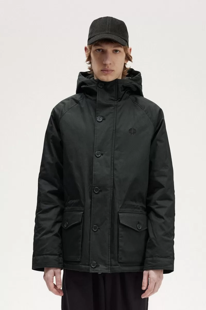 Fred Perry Short Snorkel Mens Parka Nigh 83 ZOOM - Fred Perry Short Snorkel Men's Parka Night Green DIOUS9762