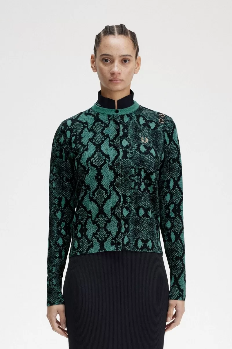 Fred Perry Snake Print Women’s Cardigan Deep Mint ZTVUC3149 Fred Perry Snake Print Women’s Cardigan Deep Mint ZTVUC3149