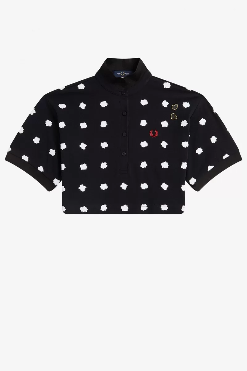 Fred Perry Spot Print Piqué Women’s Polo Shirt Black QICHM5170 Fred Perry Spot Print Piqué Women’s Polo Shirt Black QICHM5170