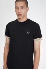 Fred Perry Striped Cuff Men’s T-Shirt Black WUKSJ3472
