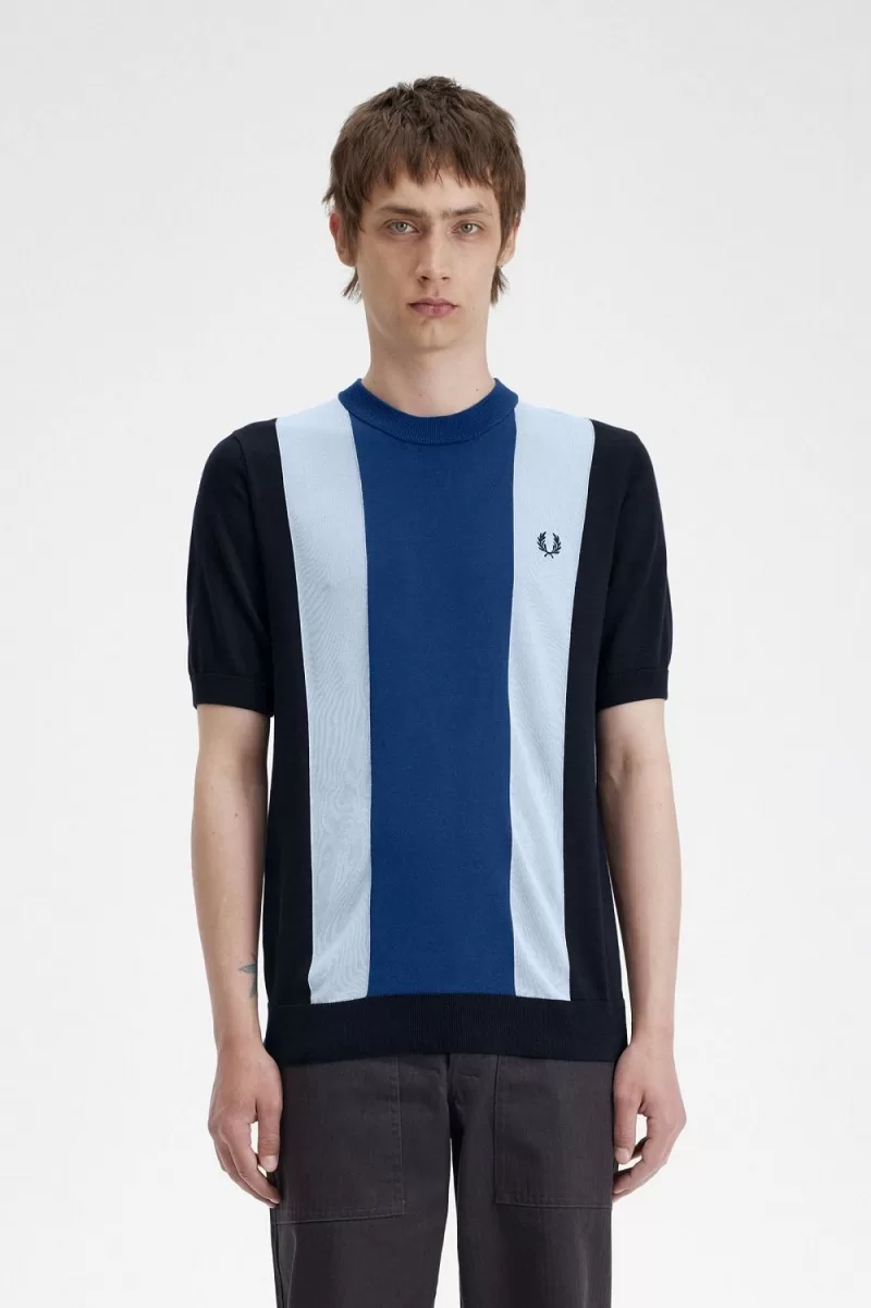 Fred Perry Striped Fine Knit Men’s T-Shirt Navy Turquoise Shaded Cobalt BGUAD2304 Fred Perry Striped Fine Knit Men’s T-Shirt Navy Turquoise Shaded Cobalt BGUAD2304