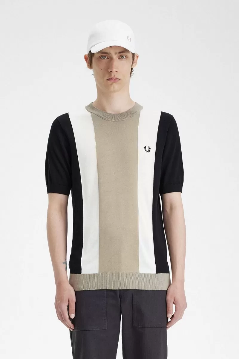Fred Perry Striped Fine Knit Men’s T-Shirt Black Snow White Warm Grey MIYTZ4309 Fred Perry Striped Fine Knit Men’s T-Shirt Black Snow White Warm Grey MIYTZ4309