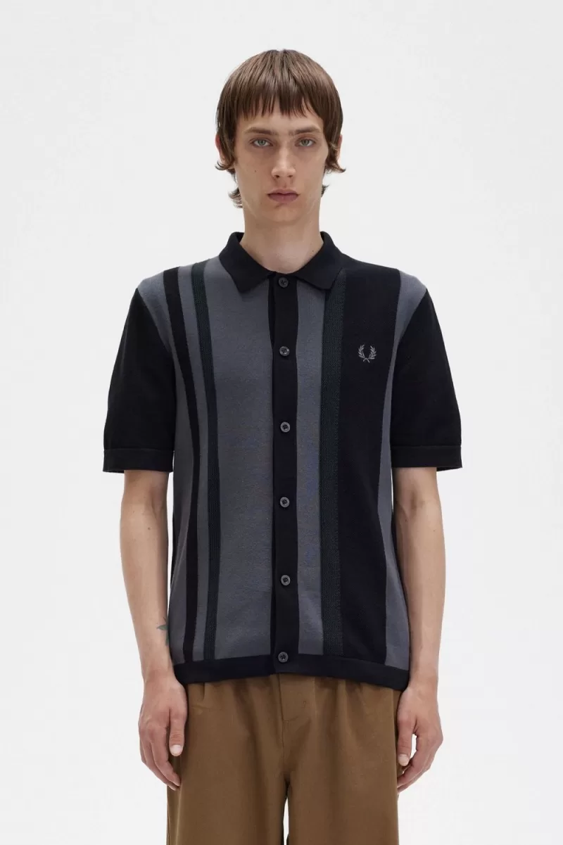 Fred Perry Striped Knitted Men’s Shirt Black NSZXV7634 Fred Perry Striped Knitted Men’s Shirt Black NSZXV7634