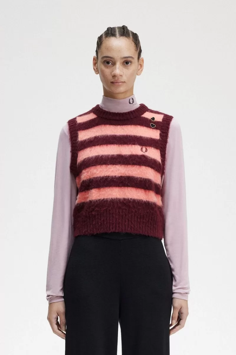 Fred Perry Striped Knitted Women’s Tanks Oxblood DUTHS0913 Fred Perry Striped Knitted Women’s Tanks Oxblood DUTHS0913