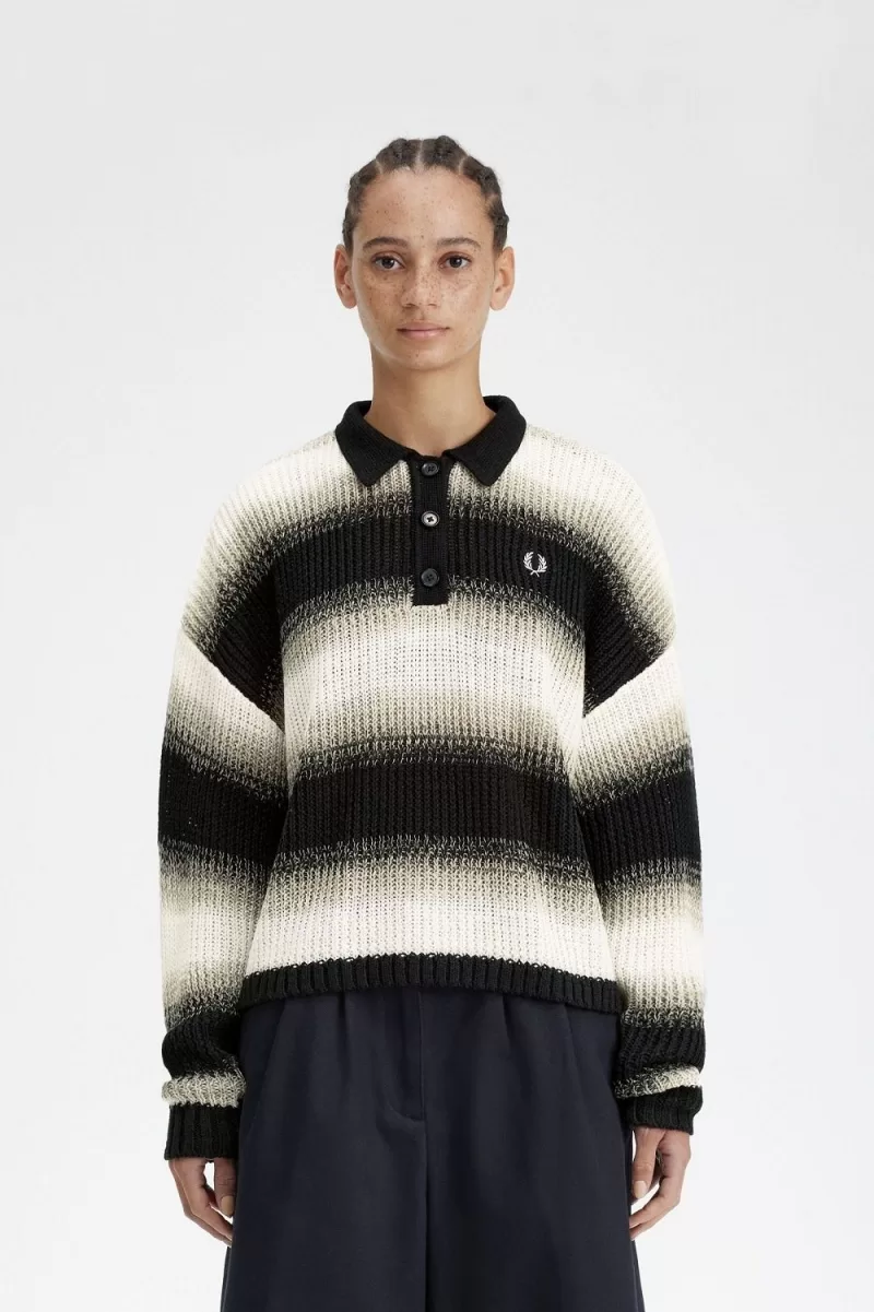 Fred Perry Striped Open-Knit Women’s Shirt Black QRWSK0237 Fred Perry Striped Open-Knit Women’s Shirt Black QRWSK0237