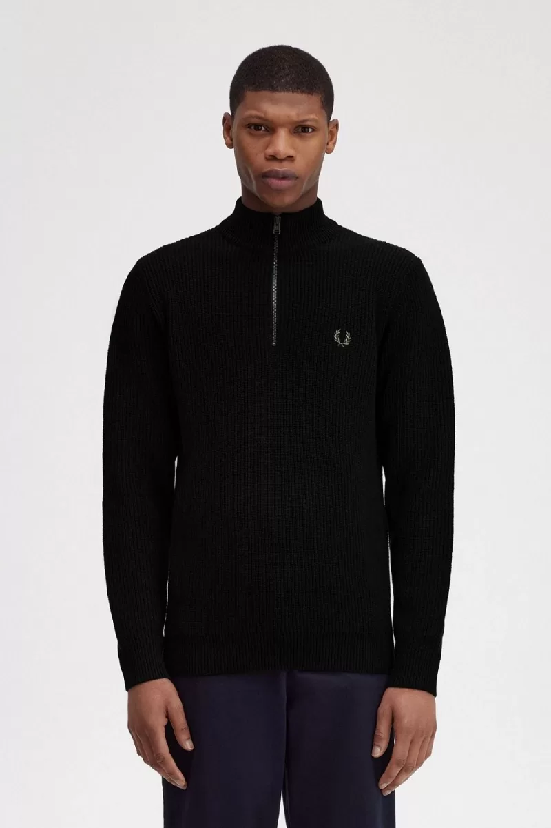 Fred Perry Textured Half Zip Men’s Jumper Black ISEBP8637 Fred Perry Textured Half Zip Men’s Jumper Black ISEBP8637